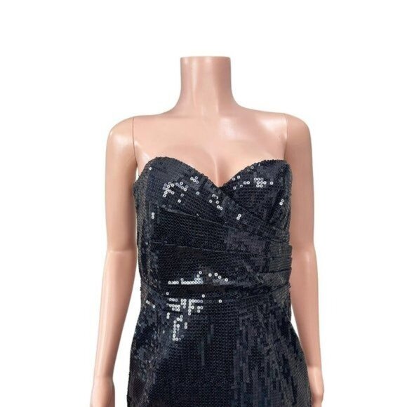 Forever 21 Black Strapless Sequin Mini Dress Size L Party Cocktail Evening - Picture 3 of 16